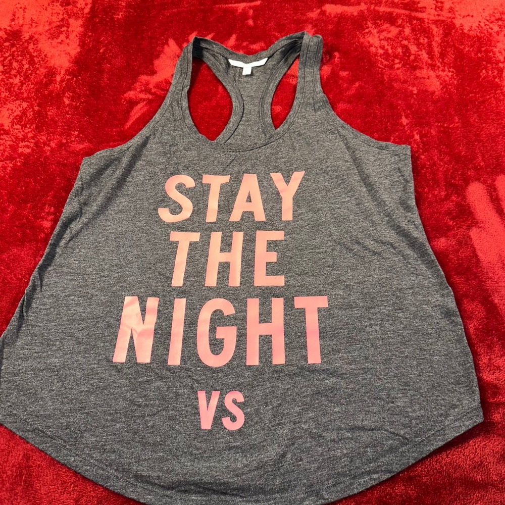 Victoria's Secret Stay The‎ Night Tank Top Gray Pink Graphic Racerback Medium